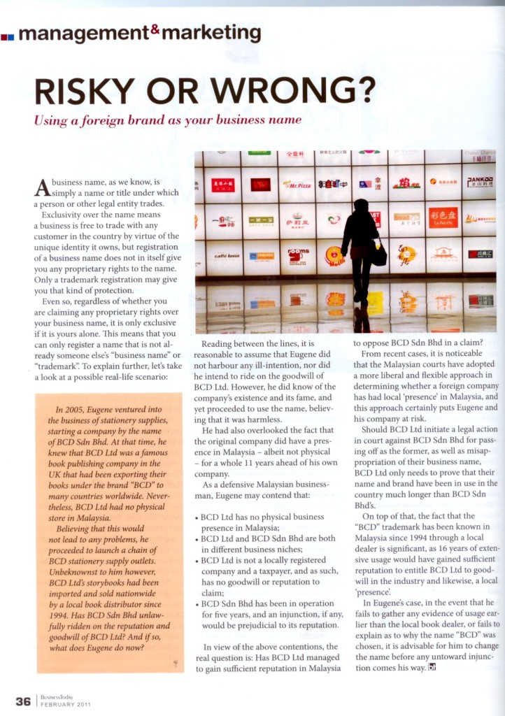 [Business Today] Risky or Wrong-Uisng a Foreign Brand as your Business name-Page 1