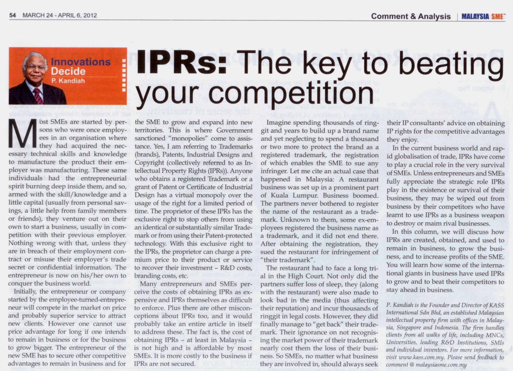 [Malaysia SME] IPRs-The key to beating your competition