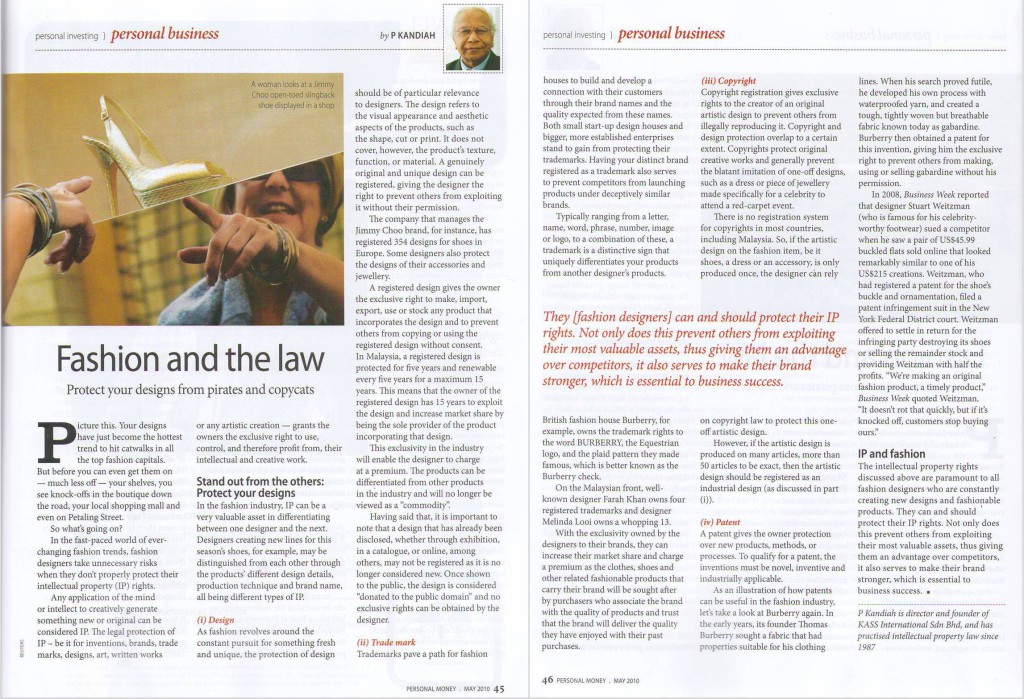 Personal Money_Kass_Fashion & the law_May 2010 (Issue 105)
