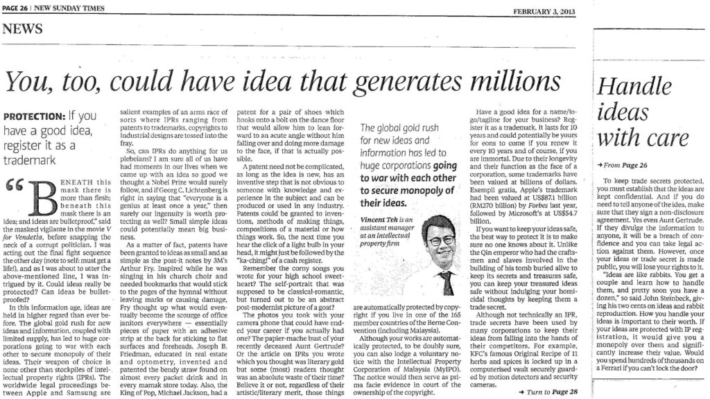 [New Sunday Times] You too could have an idea that generated millions