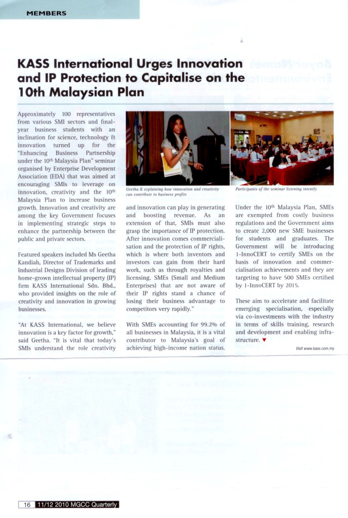[MGCC Quarterly] KASS International Urges Innovation and IP Protection to Capitalise on the 10th Malaysian Plan