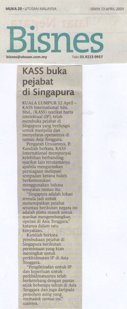 Utusan_13.4.09 - KASS - KASS eröffnet ein Büro in Singapur